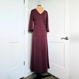 Freeway Womens Maxi Dress Large Plum Burgundy V-neck Bell Sleeve Ren Faire NWT
